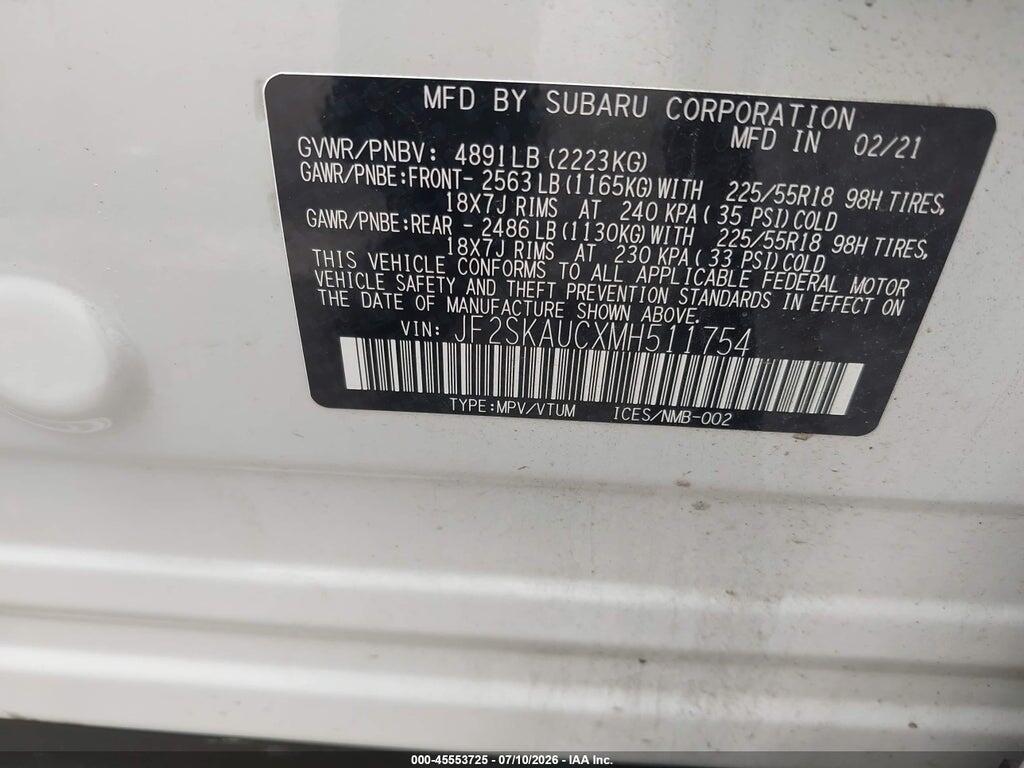 JF2SKAUCXMH511754 2021 SUBARU FORESTER photo no. 9