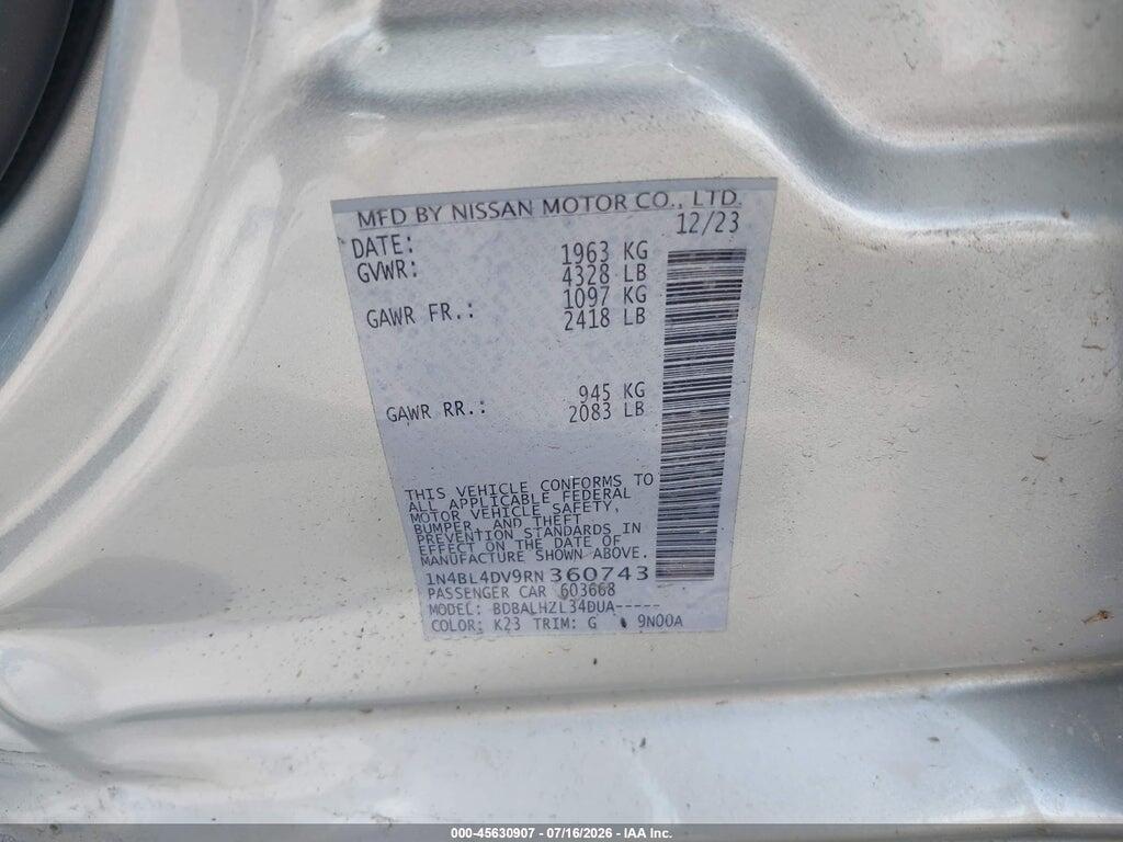 1N4BL4DV9RN360743 2024 NISSAN ALTIMA photo no. 9
