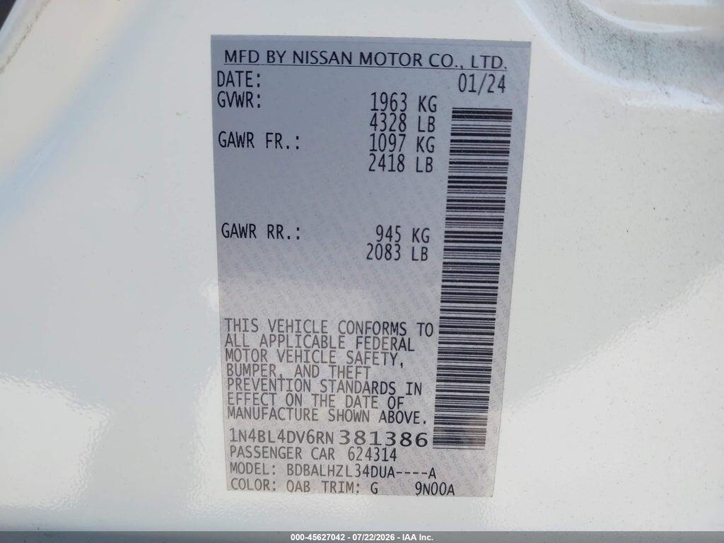 1N4BL4DV6RN381386 2024 NISSAN ALTIMA photo no. 9