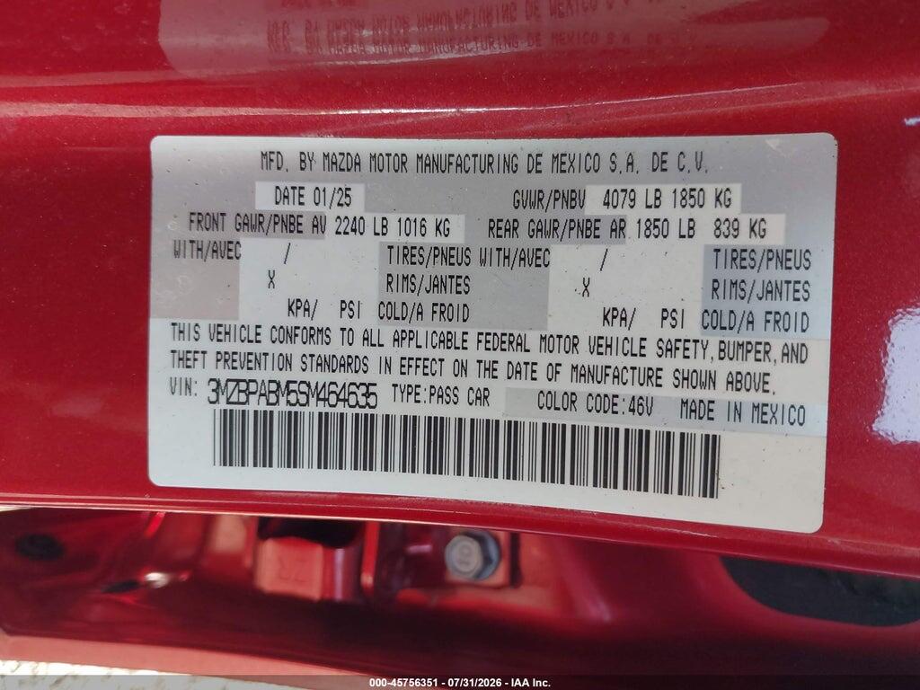 3MZBPABM5SM464635 2025 MAZDA MAZDA3 photo no. 9