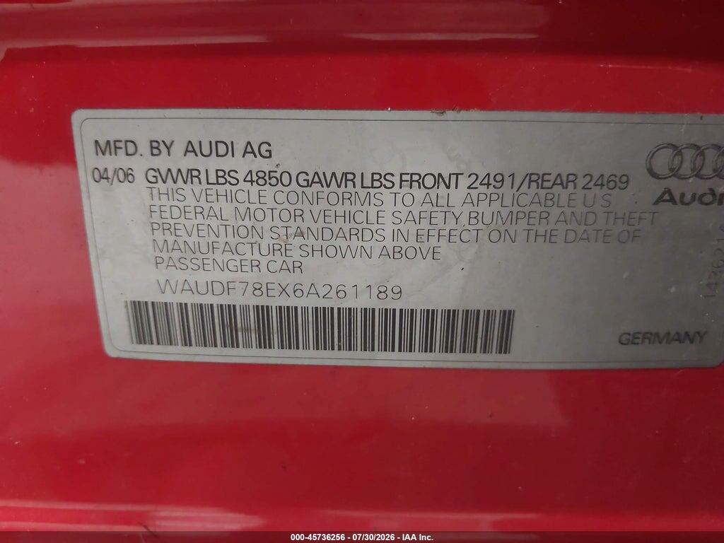WAUDF78EX6A261189 2006 AUDI A4 photo no. 9
