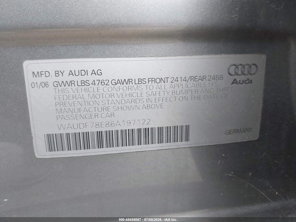 WAUDF78E86A197122 2006 AUDI A4 photo no. 9