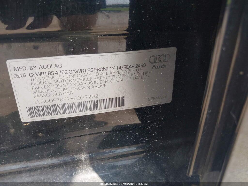 WAUDF78E76A037202 2006 AUDI A4 photo no. 9