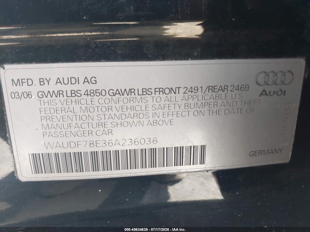 WAUDF78E36A236036 2006 AUDI A4 photo no. 9