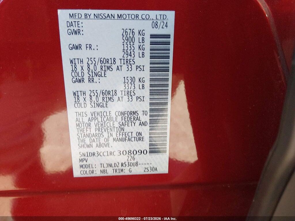 5N1DR3CC1RC308090 2024 NISSAN PATHFINDER photo no. 9