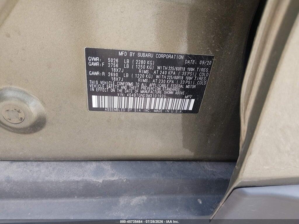 4S4BTGND3M3101926 2021 SUBARU OUTBACK photo no. 9