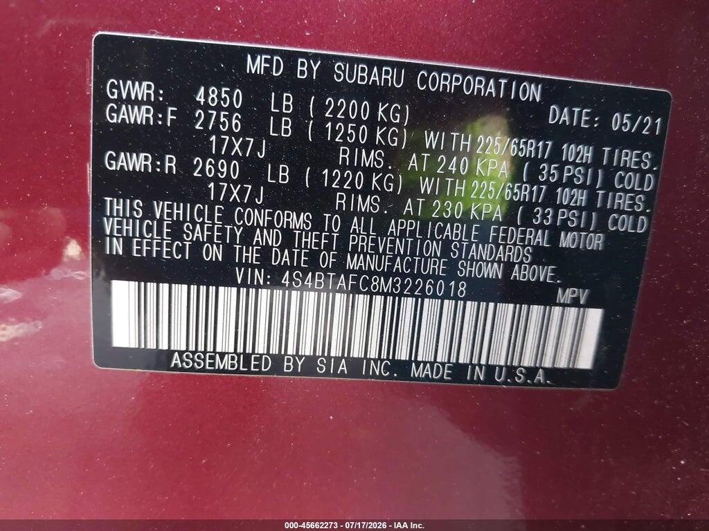 4S4BTAFC8M3226018 2021 SUBARU OUTBACK photo no. 9