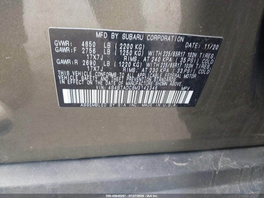 4S4BTADC6M3142346 2021 SUBARU OUTBACK photo no. 9