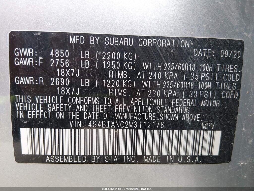4S4BTANC2M3112176 2021 SUBARU OUTBACK photo no. 9