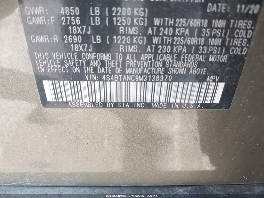4S4BTANC9M3138970 2021 SUBARU OUTBACK photo no. 9