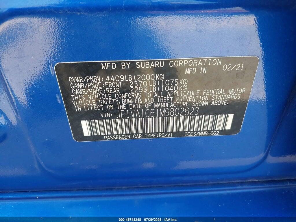 JF1VA1C61M9802623 2021 SUBARU WRX photo no. 9