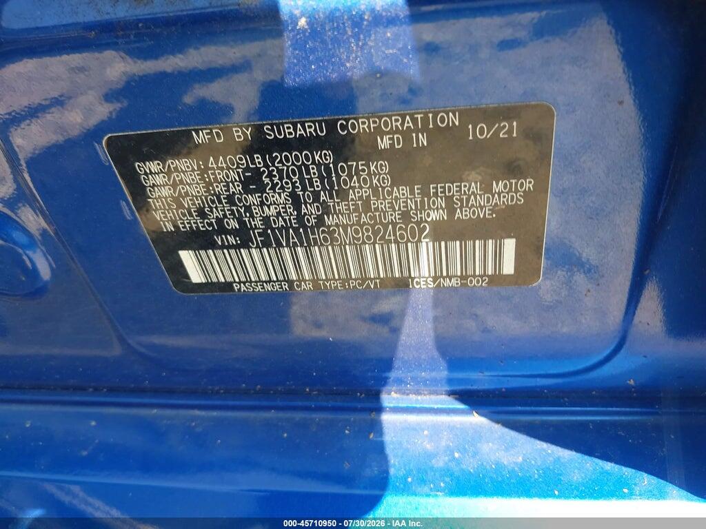 JF1VA1H63M9824602 2021 SUBARU WRX photo no. 9