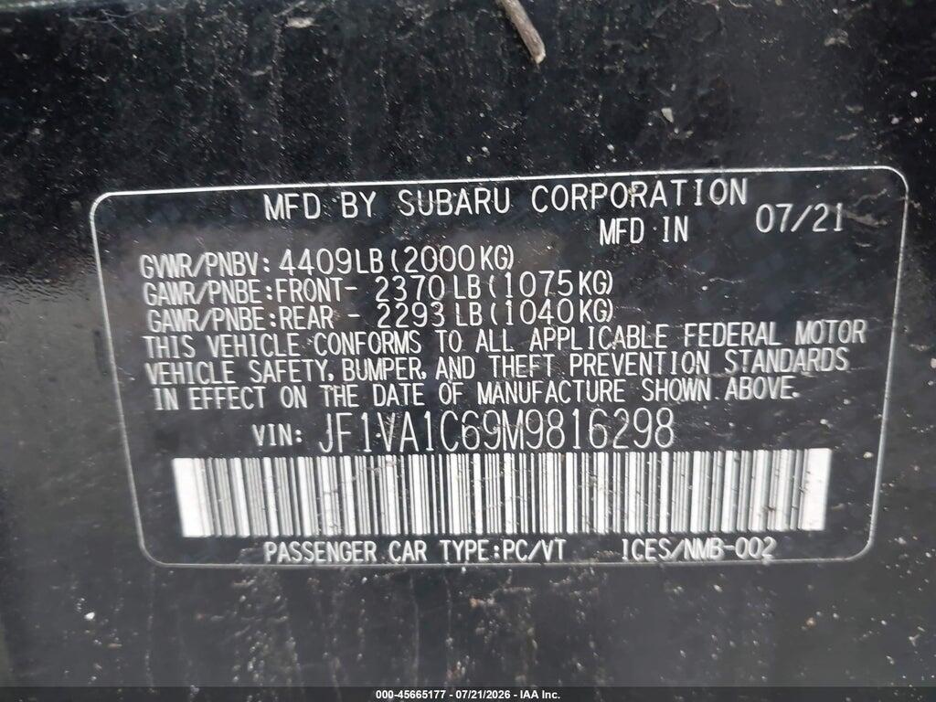 JF1VA1C69M9816298 2021 SUBARU WRX photo no. 9
