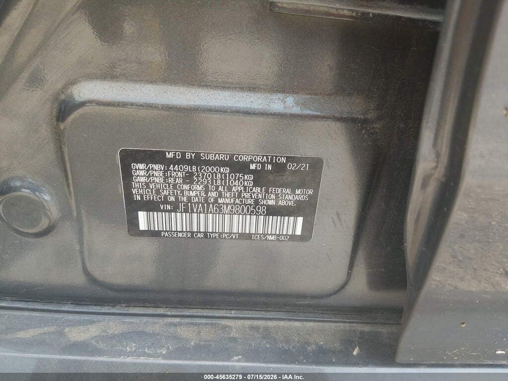 JF1VA1A63M9800598 2021 SUBARU WRX photo no. 9