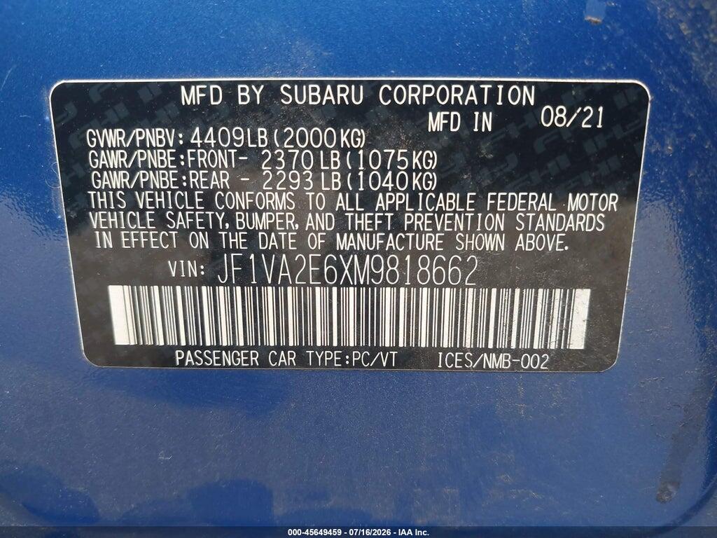 JF1VA2E6XM9818662 2021 SUBARU WRX STI photo no. 9