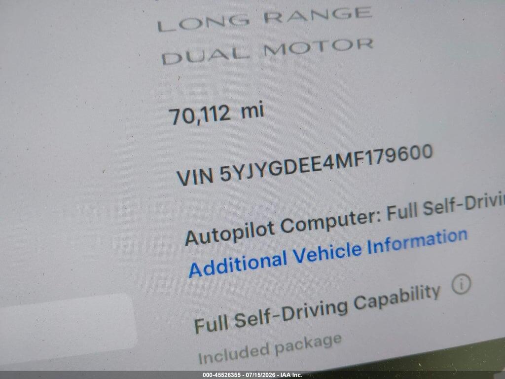 5YJYGDEE4MF179600 2021 TESLA MODEL Y photo no. 7