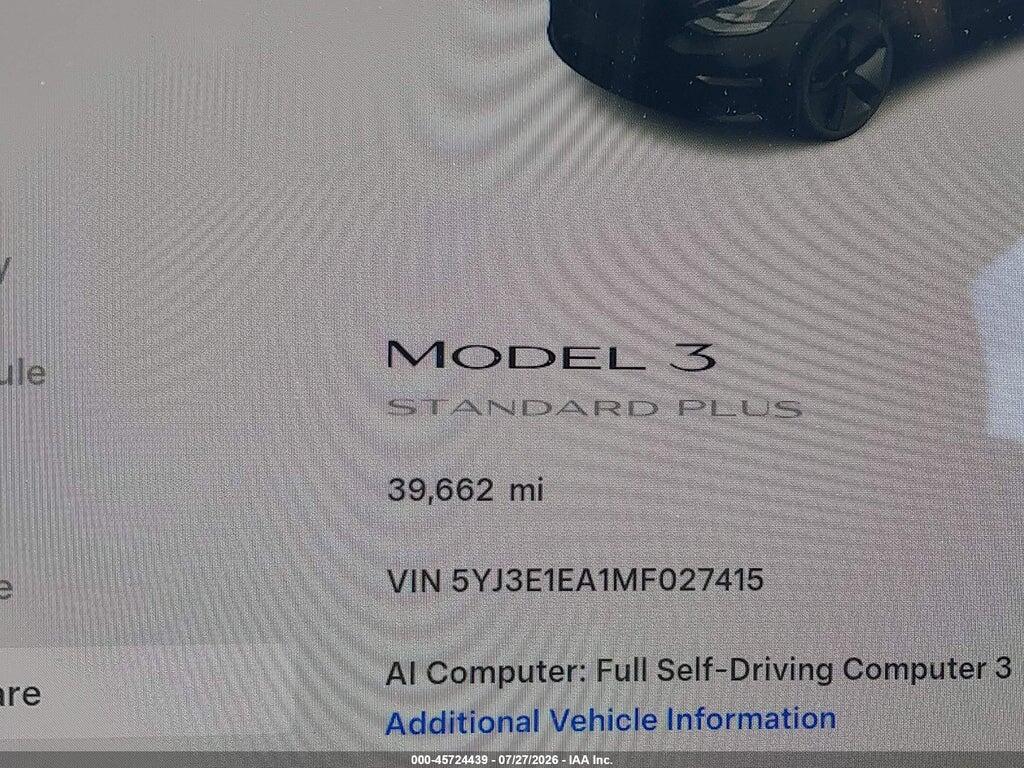 5YJ3E1EA1MF027415 2021 TESLA MODEL 3 photo no. 7