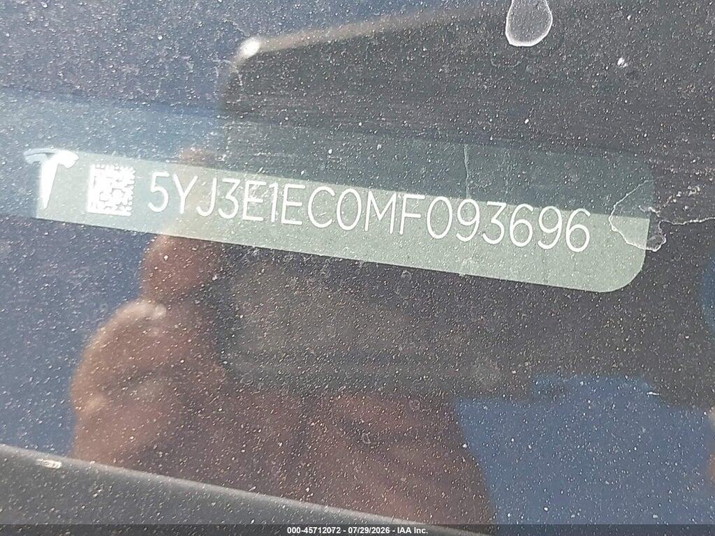 5YJ3E1EC0MF093696 2021 TESLA MODEL 3 photo no. 9