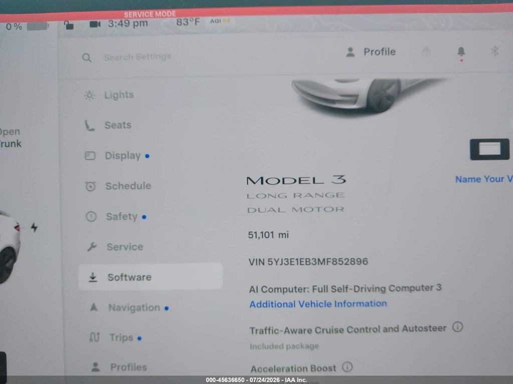 5YJ3E1EB3MF852896 2021 TESLA MODEL 3 photo no. 7