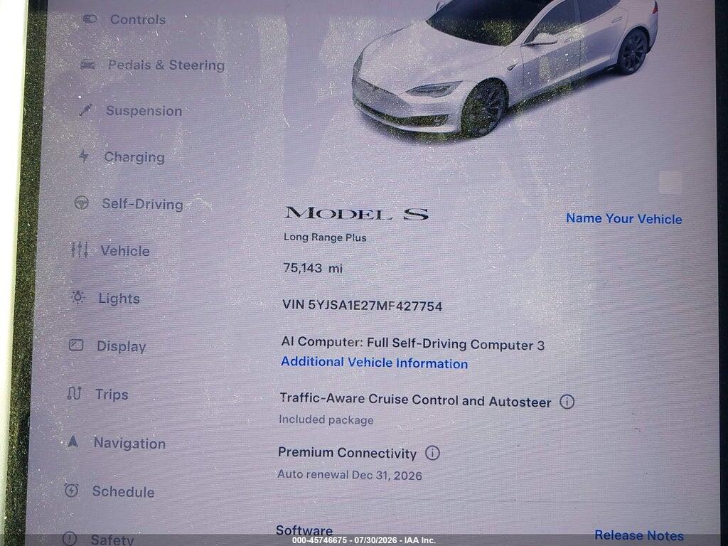 5YJSA1E27MF427754 2021 TESLA MODEL S photo no. 7