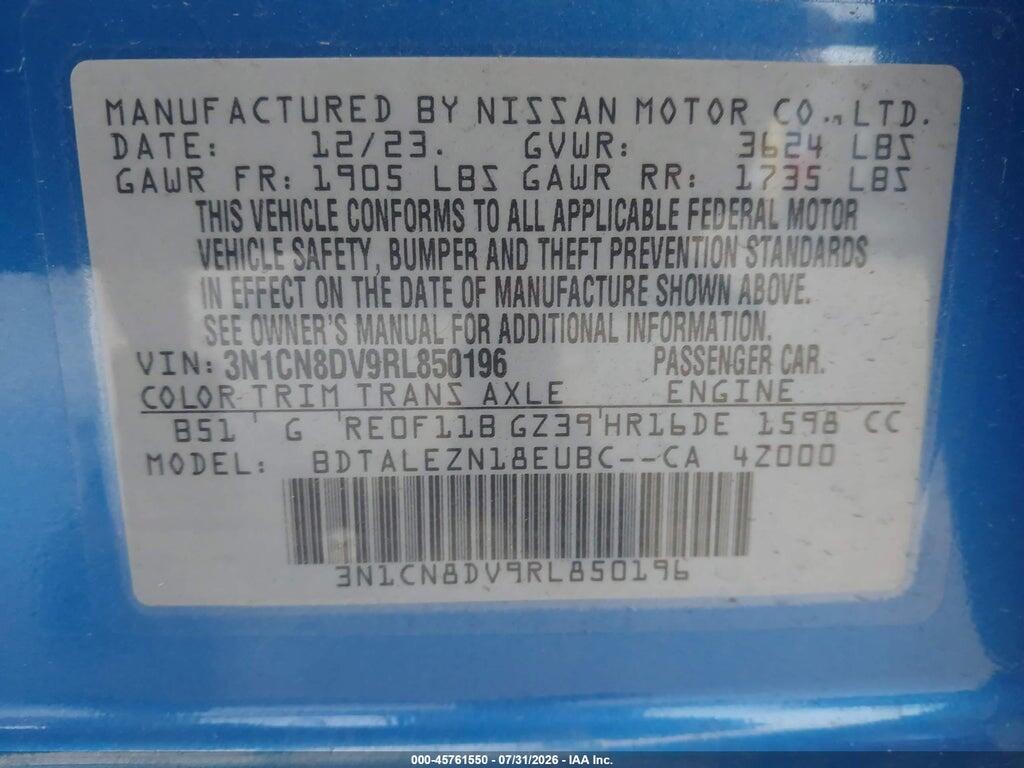 3N1CN8DV9RL850196 2024 NISSAN VERSA photo no. 9
