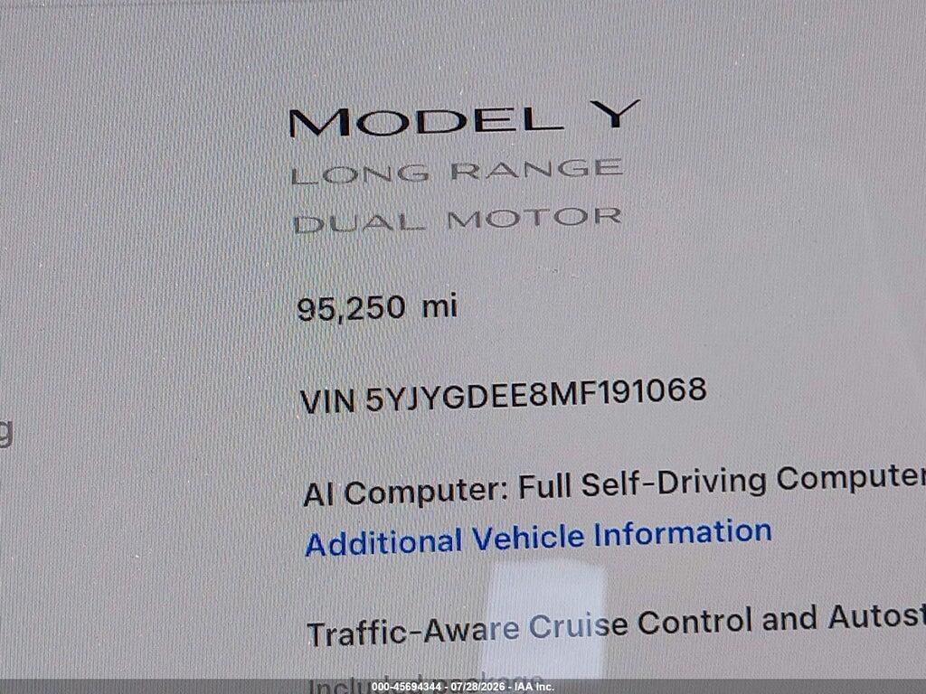 5YJYGDEE8MF191068 2021 TESLA MODEL Y photo no. 7