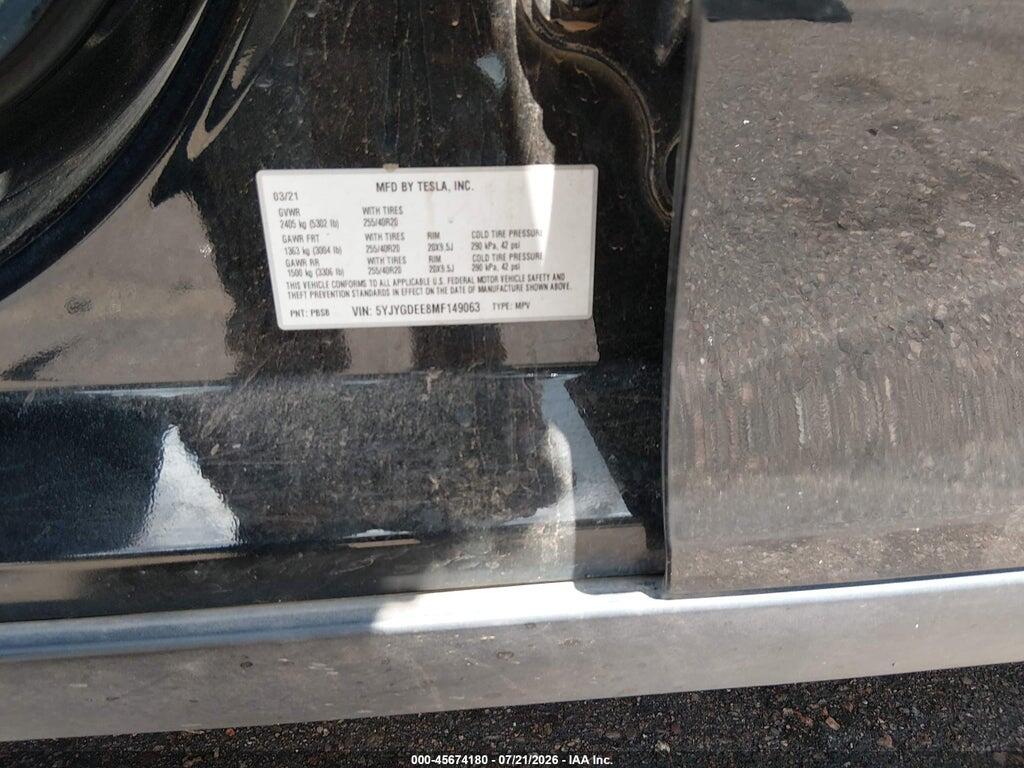 5YJYGDEE8MF149063 2021 TESLA MODEL Y photo no. 9