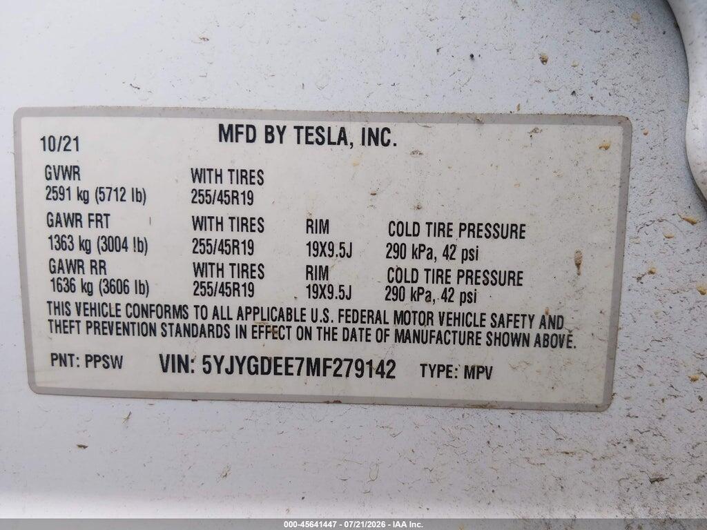 5YJYGDEE7MF279142 2021 TESLA MODEL Y photo no. 9