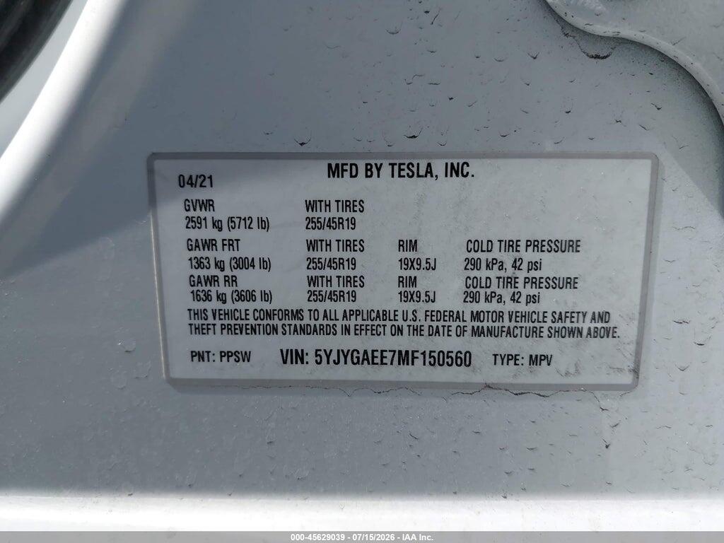 5YJYGAEE7MF150560 2021 TESLA MODEL Y photo no. 9