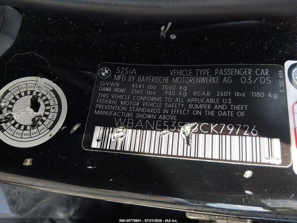 WBANE53526CK79726 2006 BMW 525I photo no. 9