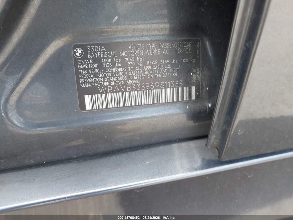 WBAVB33596PS11333 2006 BMW 330I photo no. 9