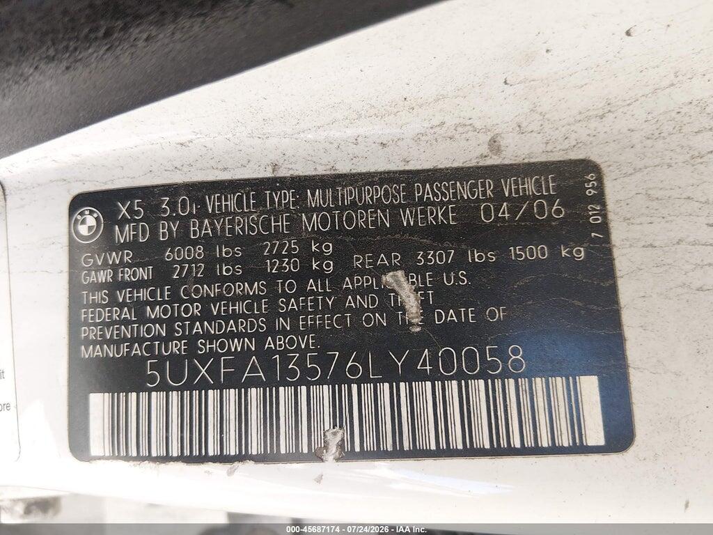 5UXFA13576LY40058 2006 BMW X5 photo no. 9