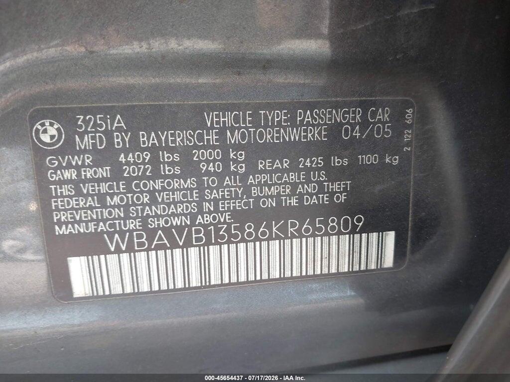 WBAVB13586KR65809 2006 BMW 325I photo no. 9