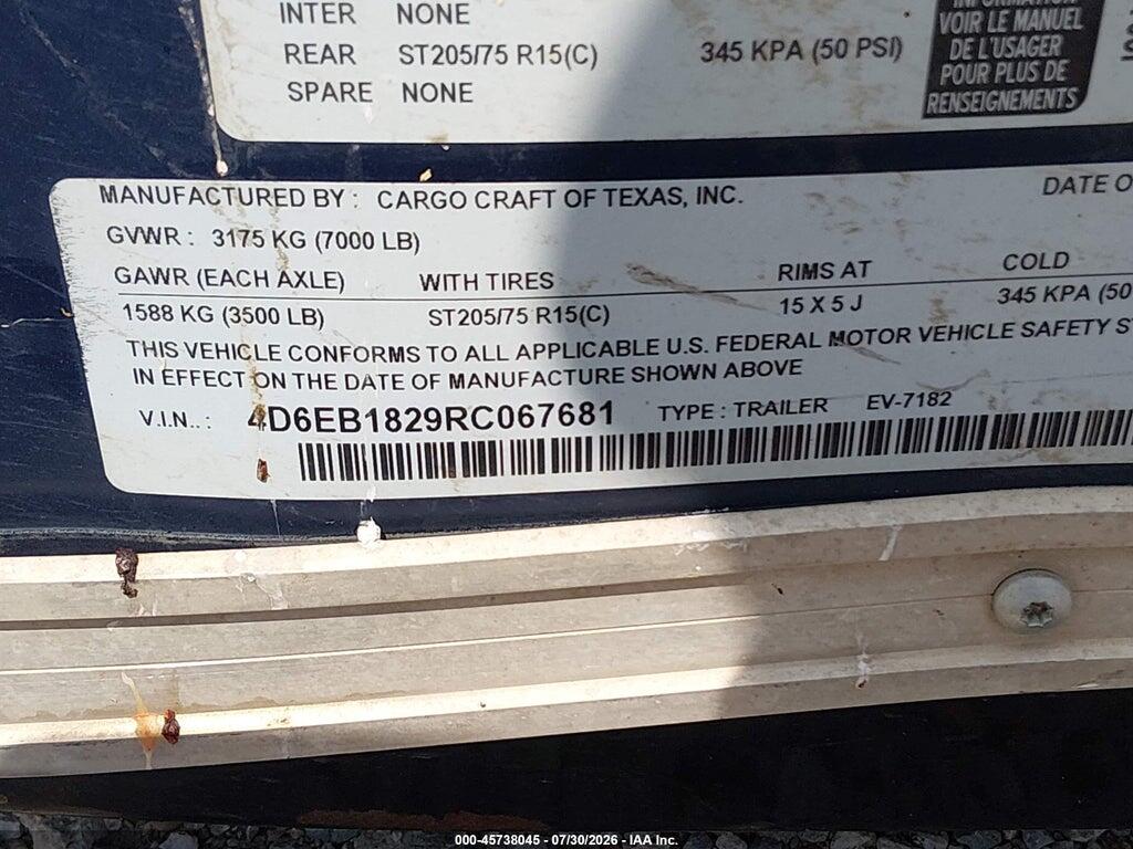 4D6EB1829RC067681 2024 CARGO CRAFT photo no. 9