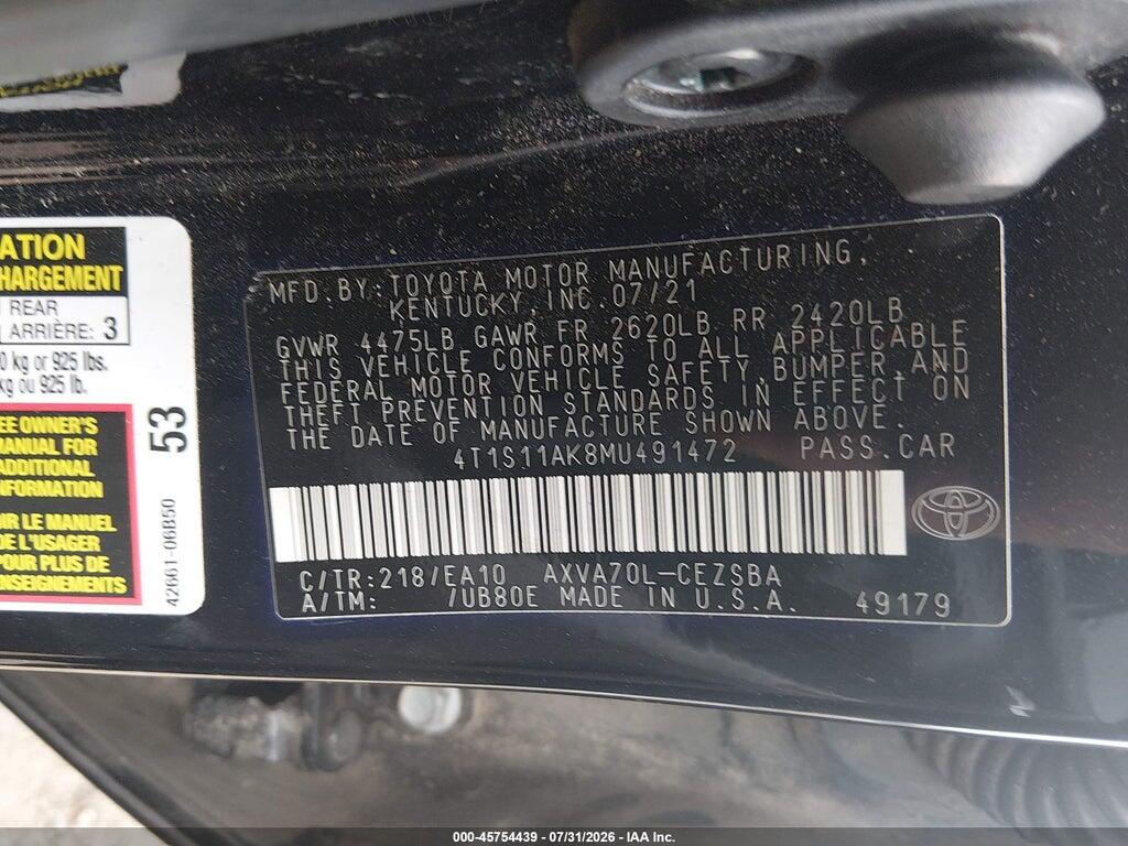 4T1S11AK8MU491472 2021 TOYOTA CAMRY photo no. 9