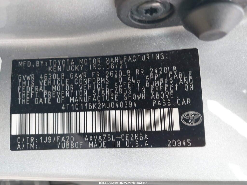 4T1C11BK2MU040394 2021 TOYOTA CAMRY photo no. 9
