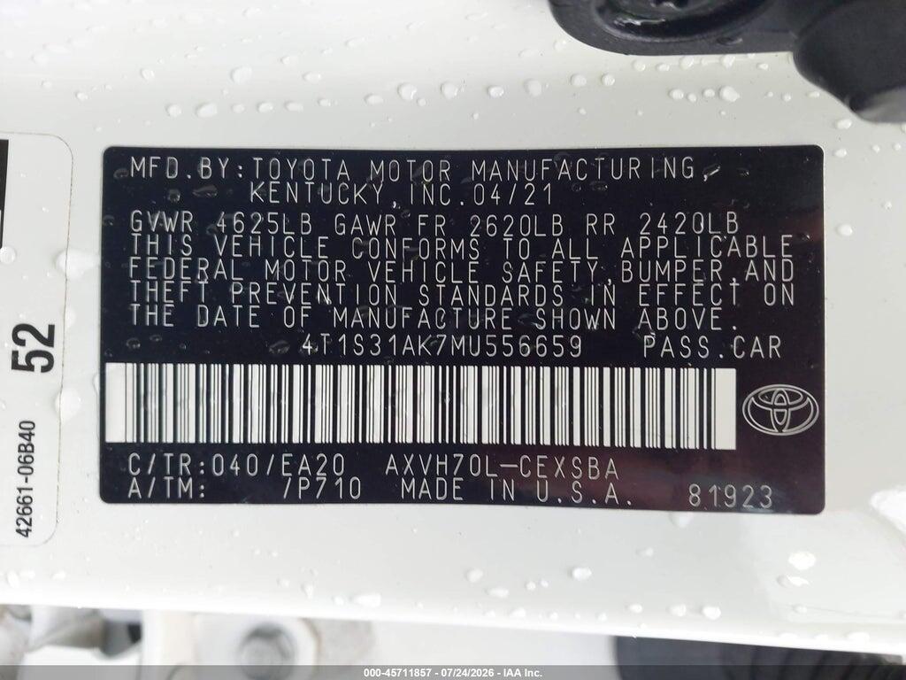 4T1S31AK7MU556659 2021 TOYOTA CAMRY photo no. 9
