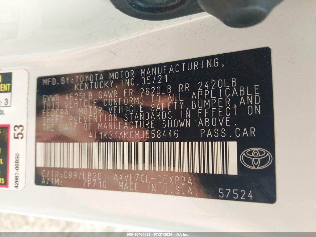 4T1K31AK0MU558446 2021 TOYOTA CAMRY photo no. 9