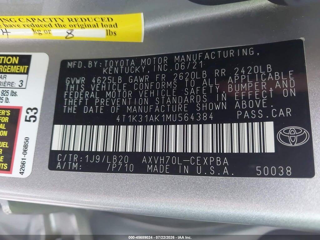 4T1K31AK1MU564384 2021 TOYOTA CAMRY photo no. 9