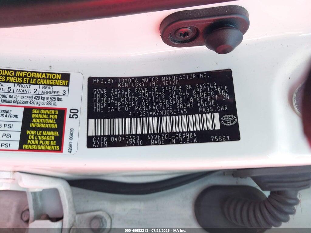 4T1C31AK7MU550445 2021 TOYOTA CAMRY photo no. 9