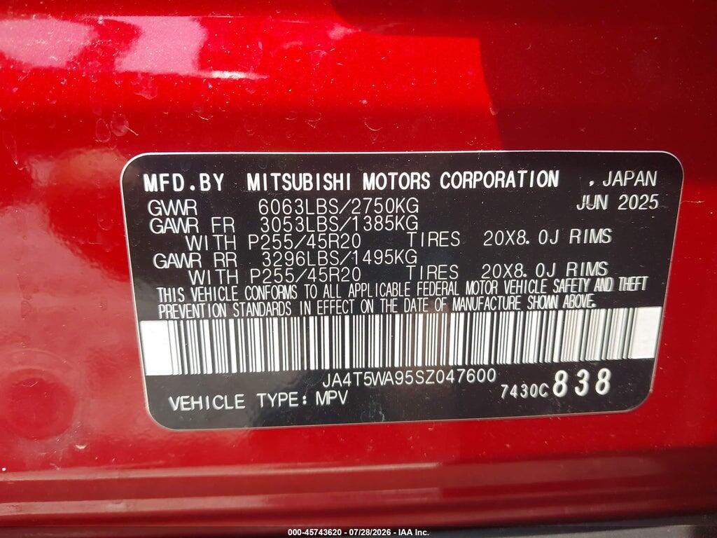 JA4T5WA95SZ047600 2025 MITSUBISHI OUTLANDER PHEV photo no. 9