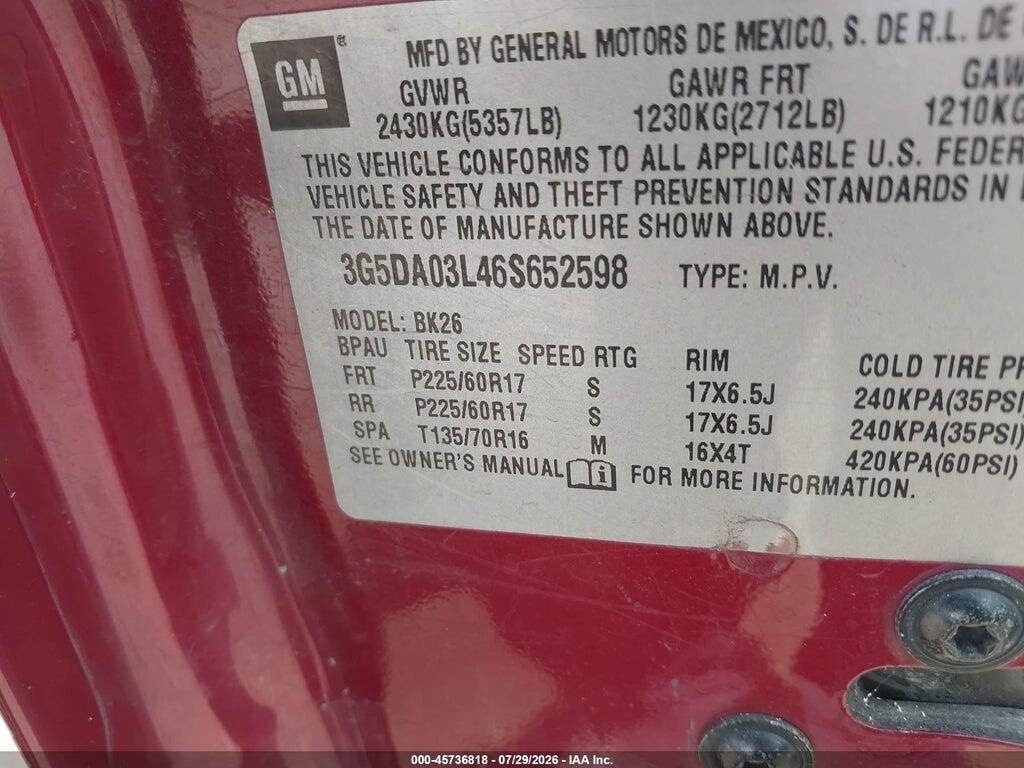 3G5DA03L46S652598 2006 BUICK RENDEZVOUS photo no. 9