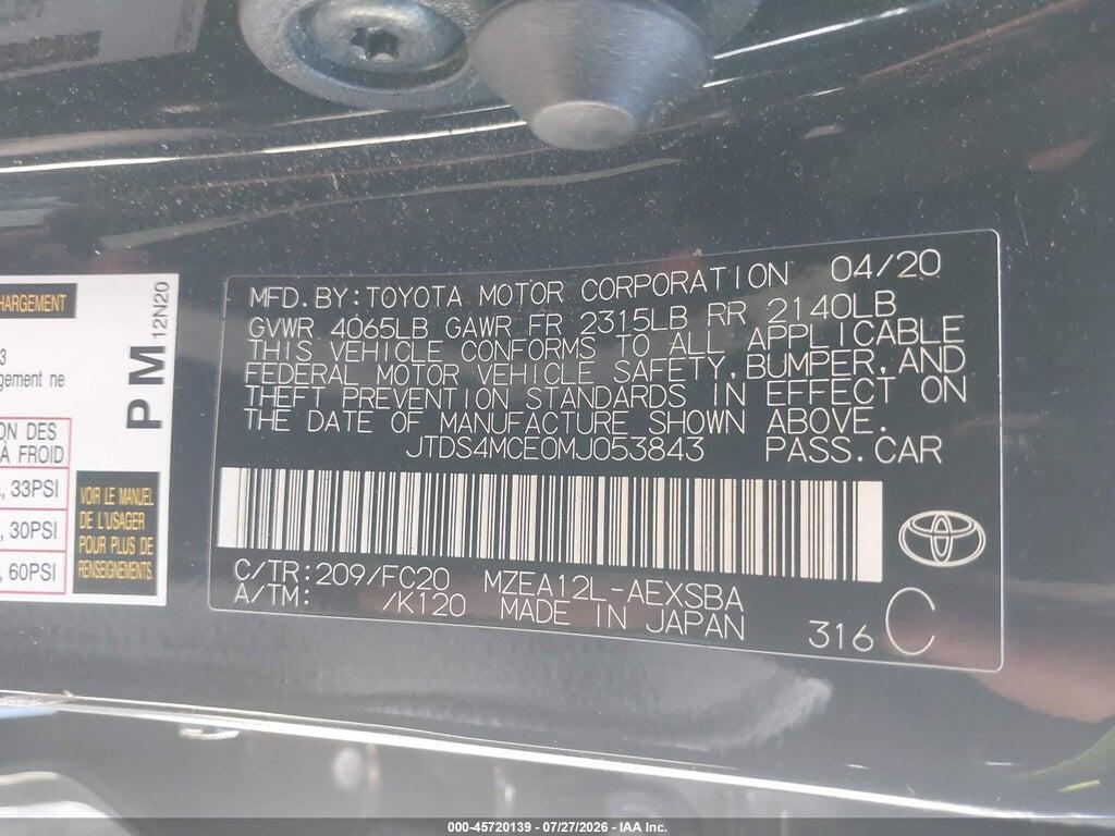 JTDS4MCE0MJ053843 2021 TOYOTA COROLLA photo no. 9