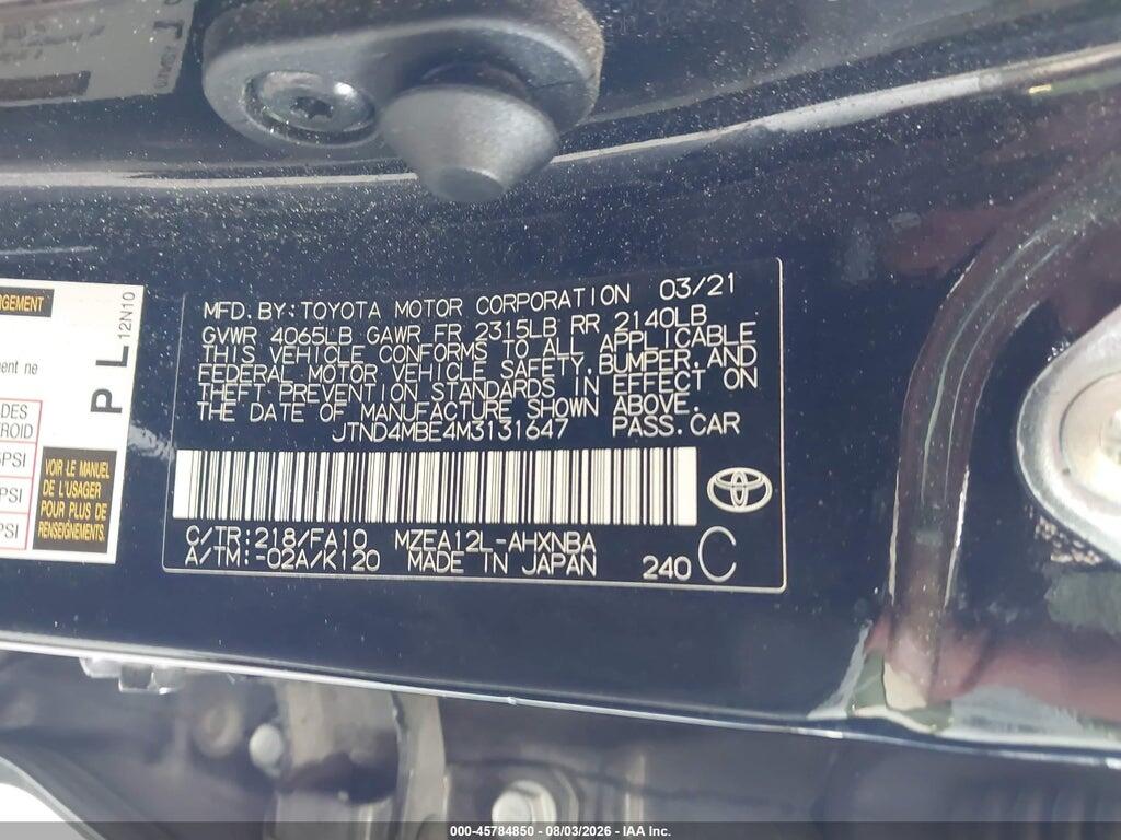 JTND4MBE4M3131647 2021 TOYOTA COROLLA photo no. 9