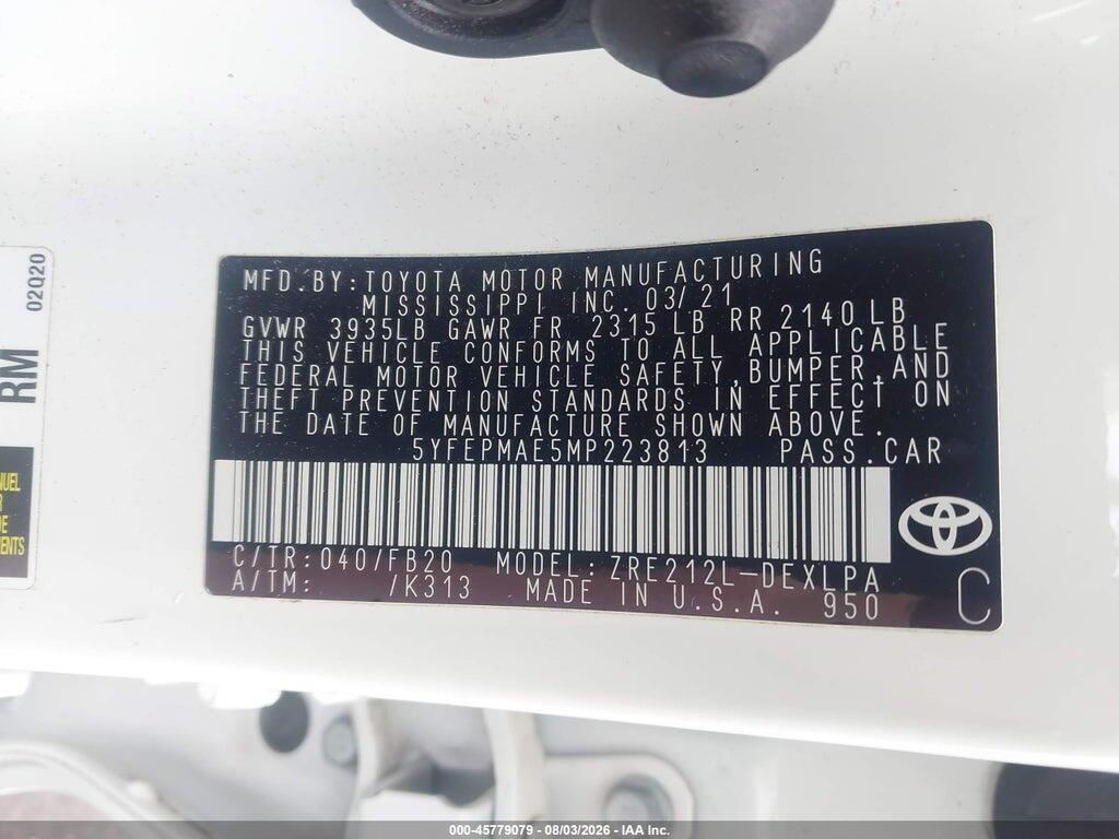 5YFEPMAE5MP223813 2021 TOYOTA COROLLA photo no. 9