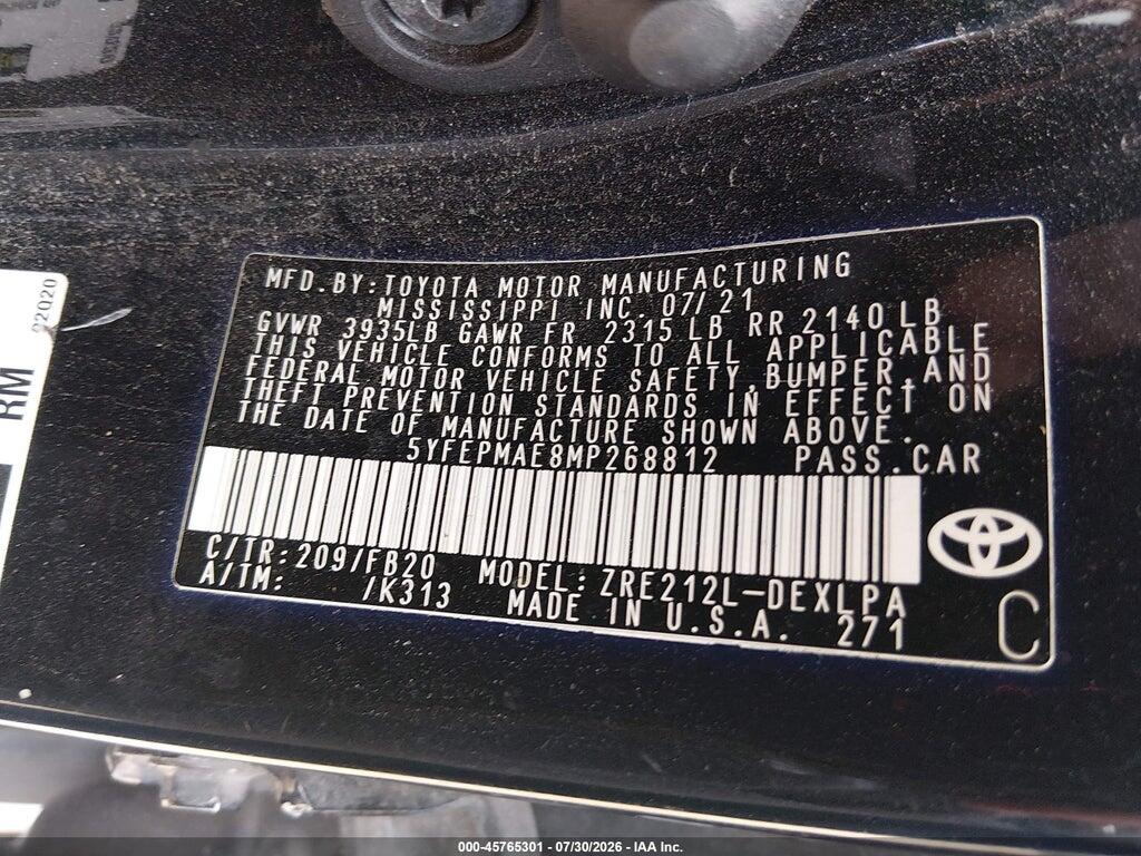 5YFEPMAE8MP268812 2021 TOYOTA COROLLA photo no. 9