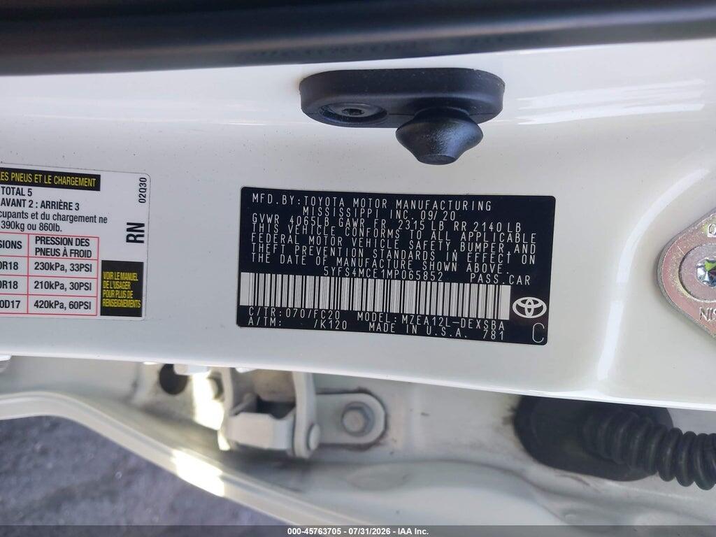 5YFS4MCE1MP065852 2021 TOYOTA COROLLA photo no. 9