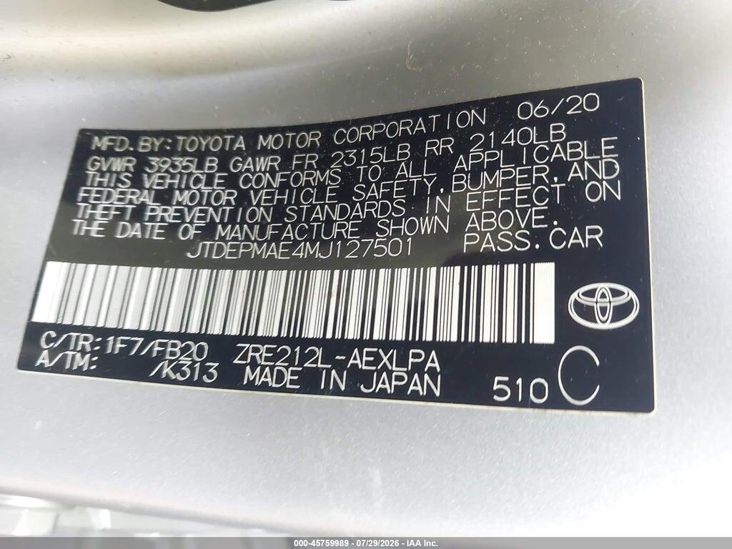 JTDEPMAE4MJ127501 2021 TOYOTA COROLLA photo no. 9