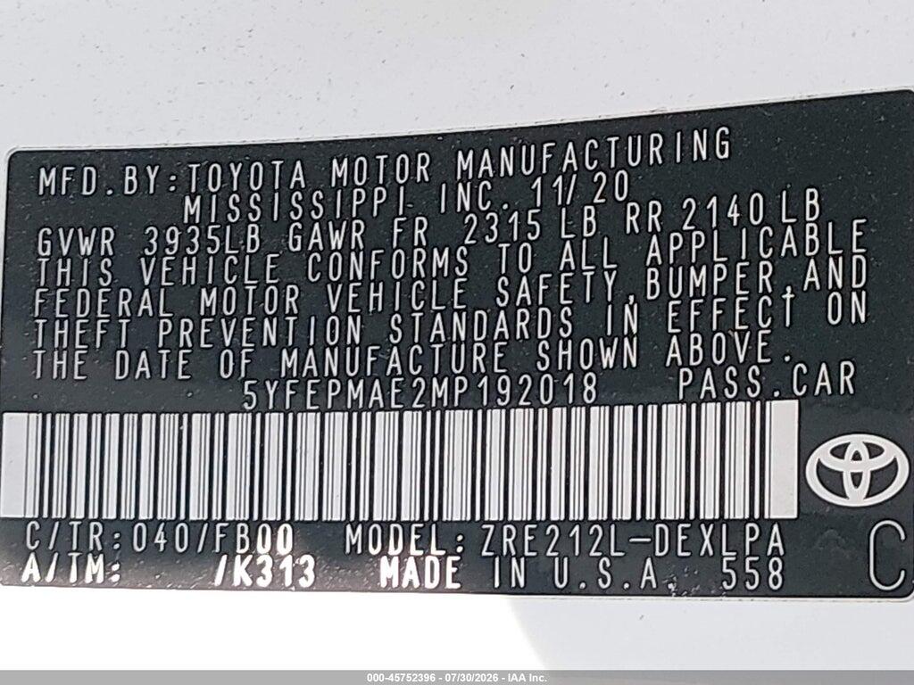 5YFEPMAE2MP192018 2021 TOYOTA COROLLA photo no. 9