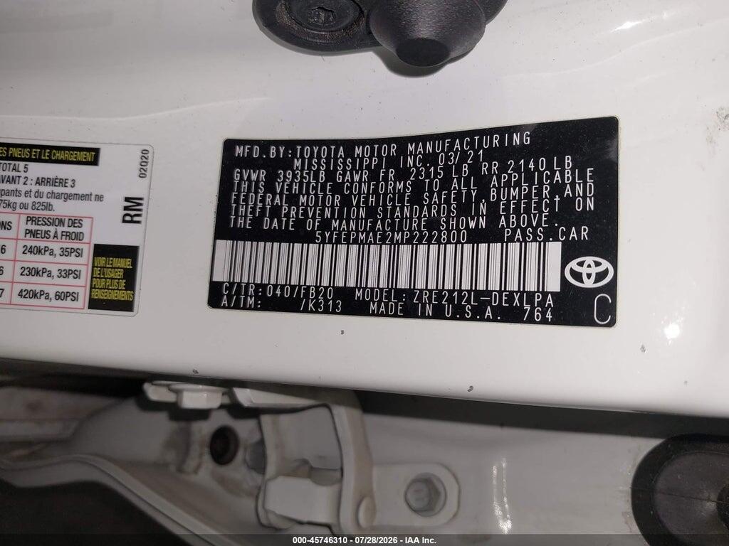 5YFEPMAE2MP222800 2021 TOYOTA COROLLA photo no. 9